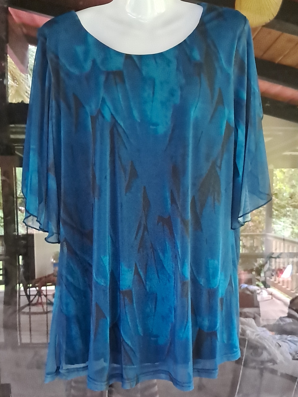 Women's Blue Flowing Chiffon Tunic Top By "Ninedaily"